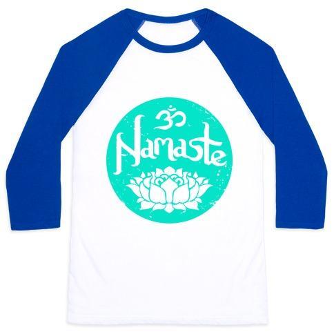 Virgin Teez  Baseball Tee Unisex Classic Baseball Tee / x-small / White/Blue NAMASTE UNISEX CLASSIC BASEBALL TEE