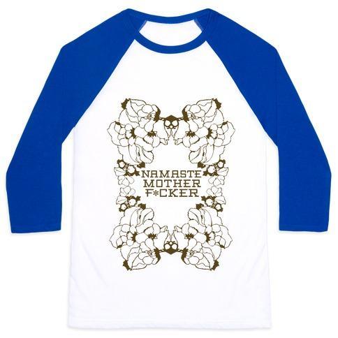 Virgin Teez  Baseball Tee Unisex Classic Baseball Tee / x-small / White/Blue NAMASTE UNISEX CLASSIC BASEBALL TEE