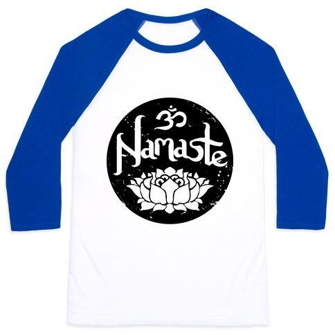 Virgin Teez  Baseball Tee Unisex Classic Baseball Tee / x-small / White/Blue NAMASTE UNISEX CLASSIC BASEBALL TEE