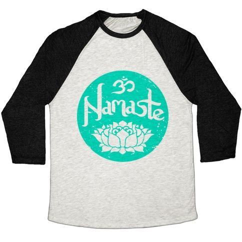 Virgin Teez  Baseball Tee Unisex Tri-Blend Baseball Tee / small / Oatmeal / Black NAMASTE UNISEX TRI-BLEND BASEBALL TEE