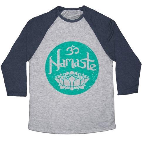Virgin Teez  Baseball Tee Unisex Tri-Blend Baseball Tee / small / Athletic Gray / Navy NAMASTE UNISEX TRI-BLEND BASEBALL TEE