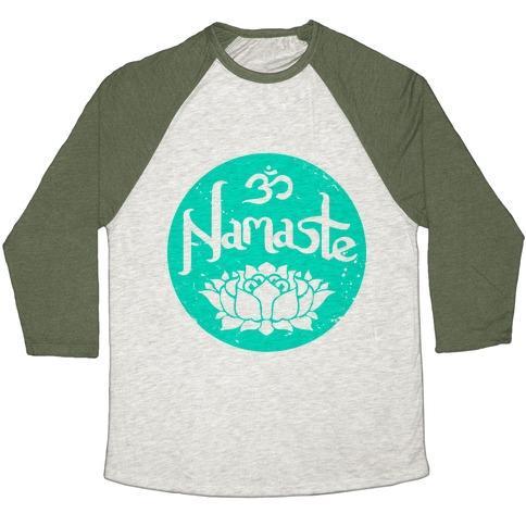 Virgin Teez  Baseball Tee Unisex Tri-Blend Baseball Tee / small / Oatmeal / Moss NAMASTE UNISEX TRI-BLEND BASEBALL TEE