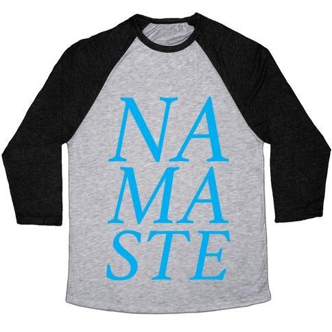 Virgin Teez  Baseball Tee Unisex Tri-Blend Baseball Tee / small / Athletic Gray / Black NAMASTE UNISEX TRI-BLEND BASEBALL TEE
