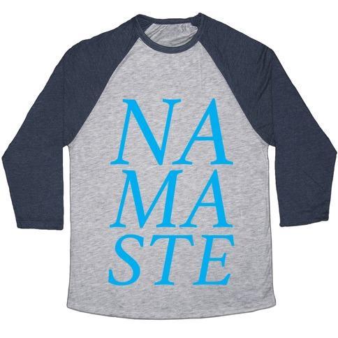 Virgin Teez  Baseball Tee Unisex Tri-Blend Baseball Tee / small / Athletic Gray / Navy NAMASTE UNISEX TRI-BLEND BASEBALL TEE