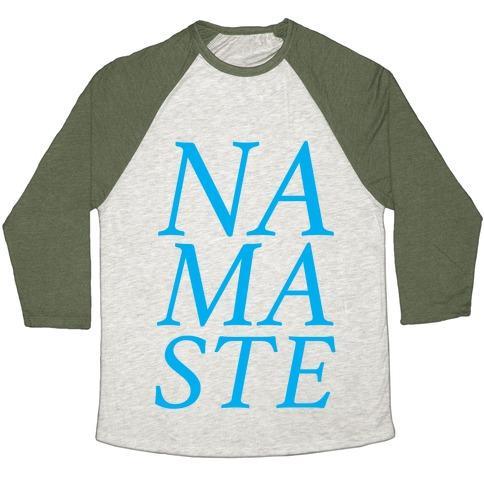 Virgin Teez  Baseball Tee Unisex Tri-Blend Baseball Tee / small / Oatmeal / Moss NAMASTE UNISEX TRI-BLEND BASEBALL TEE
