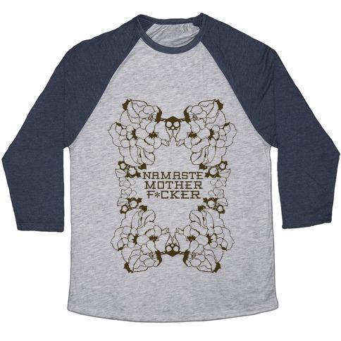 Virgin Teez  Baseball Tee Unisex Tri-Blend Baseball Tee / small / Athletic Gray / Navy NAMASTE UNISEX TRI-BLEND BASEBALL TEE
