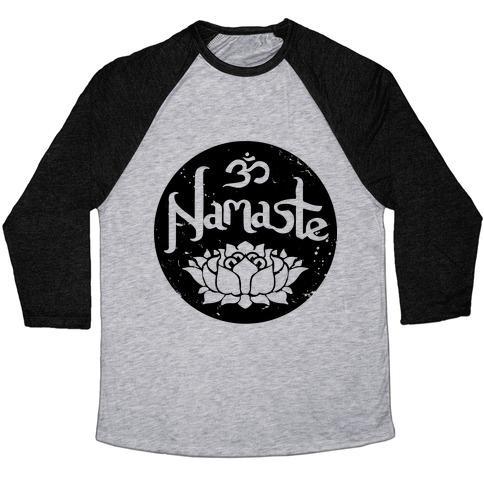 Virgin Teez  Baseball Tee Unisex Tri-Blend Baseball Tee / small / Athletic Gray / Black NAMASTE UNISEX TRI-BLEND BASEBALL TEE