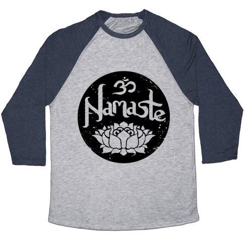 Virgin Teez  Baseball Tee Unisex Tri-Blend Baseball Tee / small / Athletic Gray / Navy NAMASTE UNISEX TRI-BLEND BASEBALL TEE