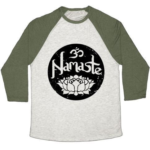 Virgin Teez  Baseball Tee Unisex Tri-Blend Baseball Tee / small / Oatmeal / Moss NAMASTE UNISEX TRI-BLEND BASEBALL TEE