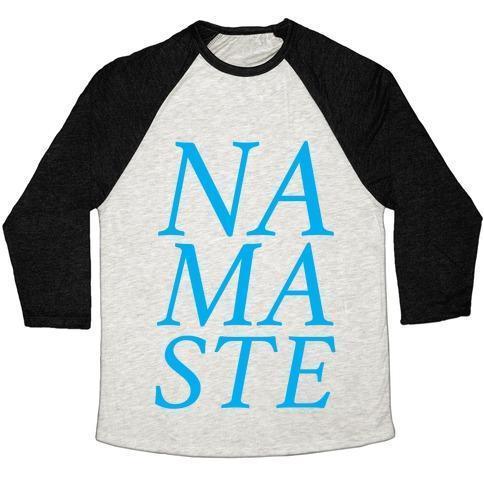 Virgin Teez  Baseball Tee Unisex Tri-Blend Baseball Tee / small / Oatmeal / Black NAMASTE UNISEX TRI-BLEND BASEBALL TEE