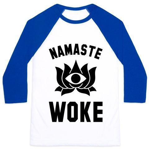 Virgin Teez  Baseball Tee Unisex Classic Baseball Tee / x-small / White/Blue NAMASTE WOKE UNISEX CLASSIC BASEBALL TEE