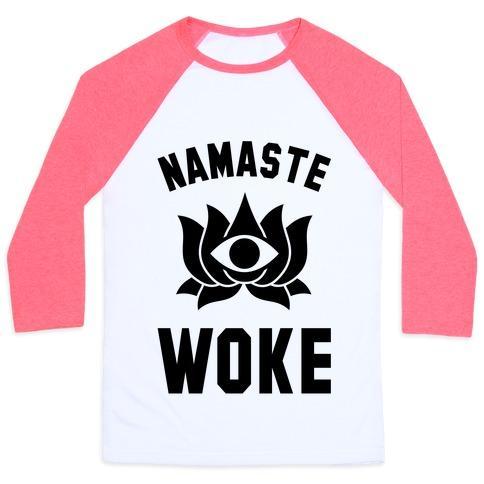 Virgin Teez  Baseball Tee Unisex Classic Baseball Tee / x-small / White/Neon Pink NAMASTE WOKE UNISEX CLASSIC BASEBALL TEE