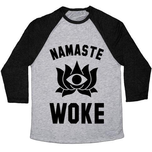 Virgin Teez  Baseball Tee Unisex Tri-Blend Baseball Tee / small / Athletic Gray / Black NAMASTE WOKE UNISEX TRI-BLEND BASEBALL TEE