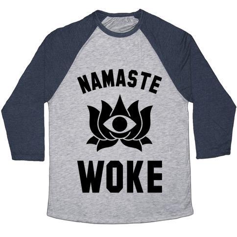 Virgin Teez  Baseball Tee Unisex Tri-Blend Baseball Tee / small / Athletic Gray / Navy NAMASTE WOKE UNISEX TRI-BLEND BASEBALL TEE