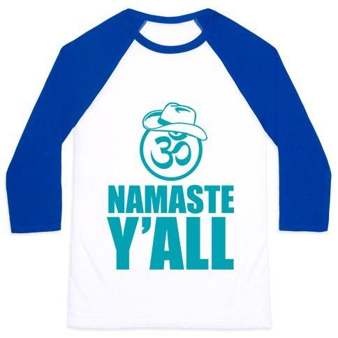 Virgin Teez  Baseball Tee Unisex Classic Baseball Tee / x-small / White/Blue NAMASTE Y'ALL (TANK) UNISEX CLASSIC BASEBALL TEE