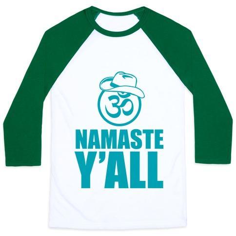 Virgin Teez  Baseball Tee Unisex Classic Baseball Tee / x-small / White/Dark Green NAMASTE Y'ALL (TANK) UNISEX CLASSIC BASEBALL TEE