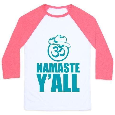 Virgin Teez  Baseball Tee Unisex Classic Baseball Tee / x-small / White/Neon Pink NAMASTE Y'ALL (TANK) UNISEX CLASSIC BASEBALL TEE
