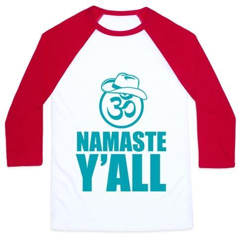 Virgin Teez  Baseball Tee Unisex Classic Baseball Tee / x-small / White/Red NAMASTE Y'ALL (TANK) UNISEX CLASSIC BASEBALL TEE