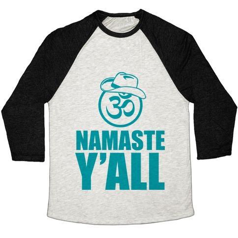 Virgin Teez  Baseball Tee Unisex Tri-Blend Baseball Tee / small / Oatmeal / Black NAMASTE Y'ALL (TANK) UNISEX TRI-BLEND BASEBALL TEE