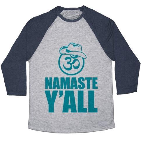 Virgin Teez  Baseball Tee Unisex Tri-Blend Baseball Tee / small / Athletic Gray / Navy NAMASTE Y'ALL (TANK) UNISEX TRI-BLEND BASEBALL TEE