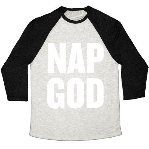 Virgin Teez  Baseball Tee Unisex Tri-Blend Baseball Tee / small / Oatmeal / Black NAP GOD UNISEX TRI-BLEND BASEBALL TEE