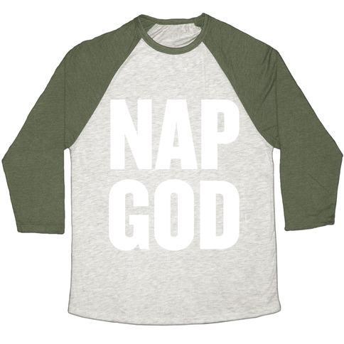 Virgin Teez  Baseball Tee Unisex Tri-Blend Baseball Tee / small / Oatmeal / Moss NAP GOD UNISEX TRI-BLEND BASEBALL TEE