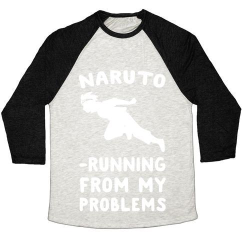 Virgin Teez  Baseball Tee Unisex Tri-Blend Baseball Tee / small / Oatmeal / Black NARUTO-RUNNING FROM MY PROBLEMS UNISEX TRI-BLEND BASEBALL TEE