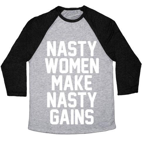 Virgin Teez  Baseball Tee Unisex Tri-Blend Baseball Tee / small / Athletic Gray / Black NASTY WOMEN MAKES NASTY GAINS UNISEX TRI-BLEND BASEBALL TEE