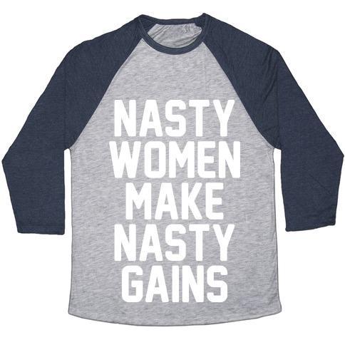 Virgin Teez  Baseball Tee Unisex Tri-Blend Baseball Tee / small / Athletic Gray / Navy NASTY WOMEN MAKES NASTY GAINS UNISEX TRI-BLEND BASEBALL TEE