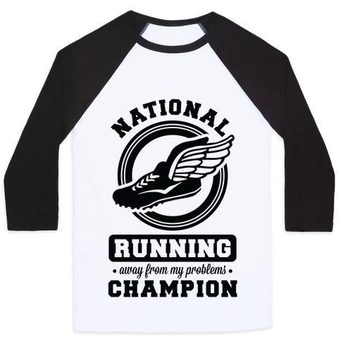 Virgin Teez  Baseball Tee Unisex Classic Baseball Tee / x-small / White/Black NATIONAL RUNNING AWAY FROM MY PROBLEMS CHAMPION UNISEX CLASSIC BASEBALL TEE
