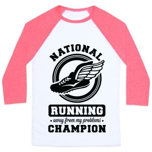 Virgin Teez  Baseball Tee Unisex Classic Baseball Tee / x-small / White/Neon Pink NATIONAL RUNNING AWAY FROM MY PROBLEMS CHAMPION UNISEX CLASSIC BASEBALL TEE