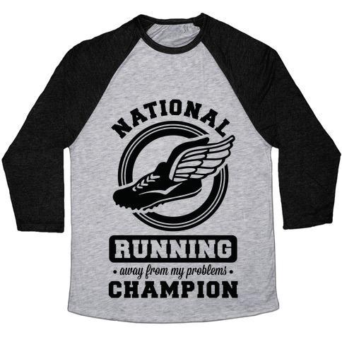 Virgin Teez  Baseball Tee Unisex Tri-Blend Baseball Tee / small / Athletic Gray / Black NATIONAL RUNNING AWAY FROM MY PROBLEMS CHAMPION UNISEX TRI-BLEND BASEBALL TEE