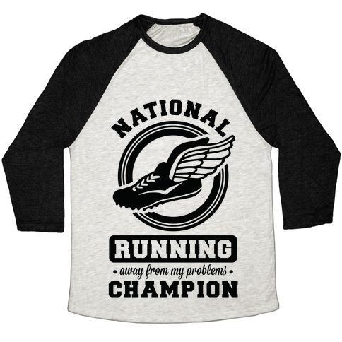 Virgin Teez  Baseball Tee Unisex Tri-Blend Baseball Tee / small / Oatmeal / Black NATIONAL RUNNING AWAY FROM MY PROBLEMS CHAMPION UNISEX TRI-BLEND BASEBALL TEE