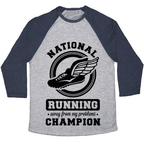 Virgin Teez  Baseball Tee Unisex Tri-Blend Baseball Tee / small / Athletic Gray / Navy NATIONAL RUNNING AWAY FROM MY PROBLEMS CHAMPION UNISEX TRI-BLEND BASEBALL TEE