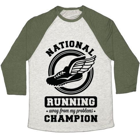 Virgin Teez  Baseball Tee Unisex Tri-Blend Baseball Tee / small / Oatmeal / Moss NATIONAL RUNNING AWAY FROM MY PROBLEMS CHAMPION UNISEX TRI-BLEND BASEBALL TEE