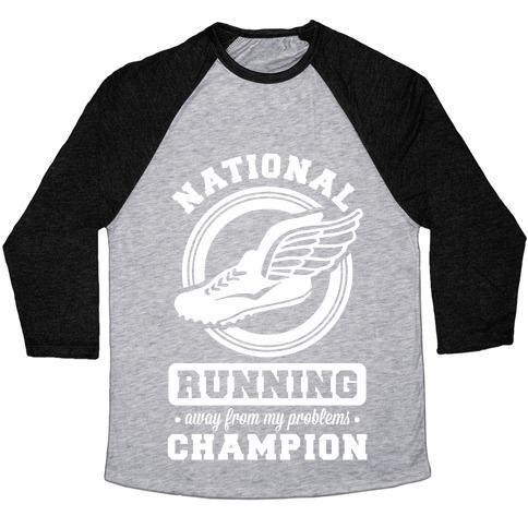 Virgin Teez  Baseball Tee Unisex Tri-Blend Baseball Tee / small / Athletic Gray / Black NATIONAL RUNNING AWAY FROM MY PROBLEMS CHAMPION UNISEX TRI-BLEND BASEBALL TEE