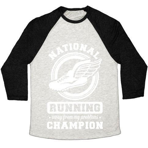 Virgin Teez  Baseball Tee Unisex Tri-Blend Baseball Tee / small / Oatmeal / Black NATIONAL RUNNING AWAY FROM MY PROBLEMS CHAMPION UNISEX TRI-BLEND BASEBALL TEE