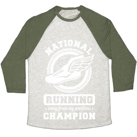 Virgin Teez  Baseball Tee Unisex Tri-Blend Baseball Tee / small / Oatmeal / Moss NATIONAL RUNNING AWAY FROM MY PROBLEMS CHAMPION UNISEX TRI-BLEND BASEBALL TEE