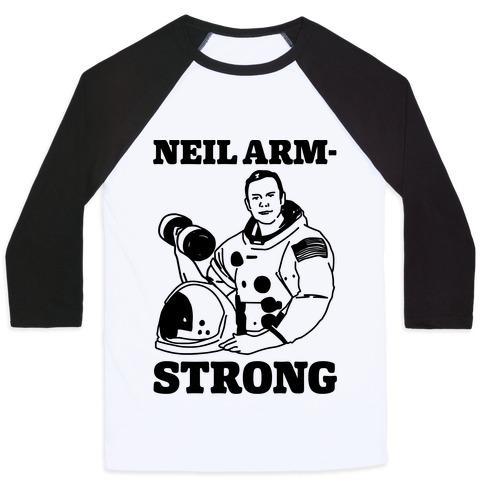 Virgin Teez  Baseball Tee Unisex Classic Baseball Tee / x-small / White/Black NEIL ARM-STRONG LIFTING UNISEX CLASSIC BASEBALL TEE