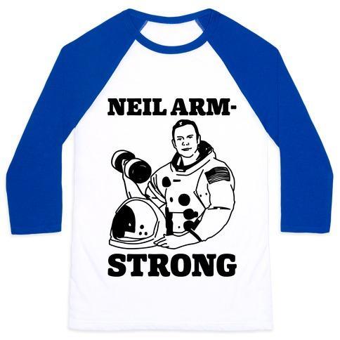 Virgin Teez  Baseball Tee Unisex Classic Baseball Tee / x-small / White/Blue NEIL ARM-STRONG LIFTING UNISEX CLASSIC BASEBALL TEE