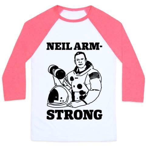Virgin Teez  Baseball Tee Unisex Classic Baseball Tee / x-small / White/Neon Pink NEIL ARM-STRONG LIFTING UNISEX CLASSIC BASEBALL TEE