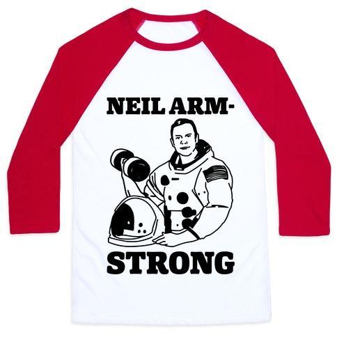 Virgin Teez  Baseball Tee Unisex Classic Baseball Tee / x-small / White/Red NEIL ARM-STRONG LIFTING UNISEX CLASSIC BASEBALL TEE