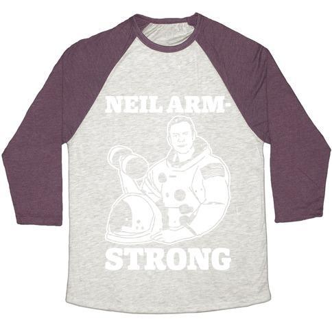 Virgin Teez  Baseball Tee Unisex Tri-Blend Baseball Tee / small / Oatmeal / Maroon NEIL ARM-STRONG LIFTING UNISEX TRI-BLEND BASEBALL TEE