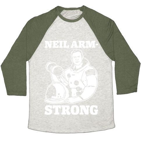 Virgin Teez  Baseball Tee Unisex Tri-Blend Baseball Tee / small / Oatmeal / Moss NEIL ARM-STRONG LIFTING UNISEX TRI-BLEND BASEBALL TEE