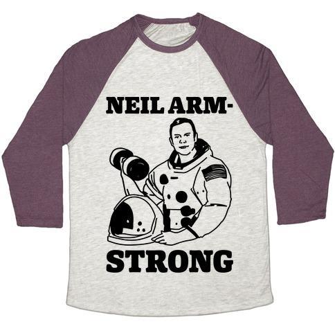 Virgin Teez  Baseball Tee Unisex Tri-Blend Baseball Tee / small / Oatmeal / Maroon NEIL ARM-STRONG LIFTING UNISEX TRI-BLEND BASEBALL TEE