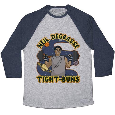 Virgin Teez  Baseball Tee Unisex Tri-Blend Baseball Tee / small / Athletic Gray / Navy NEIL DEGRASSE TIGHT-BUNS UNISEX TRI-BLEND BASEBALL TEE