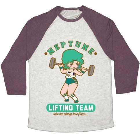 Virgin Teez  Baseball Tee Unisex Tri-Blend Baseball Tee / small / Oatmeal / Maroon NEPTUNE LIFTING TEAM UNISEX TRI-BLEND BASEBALL TEE