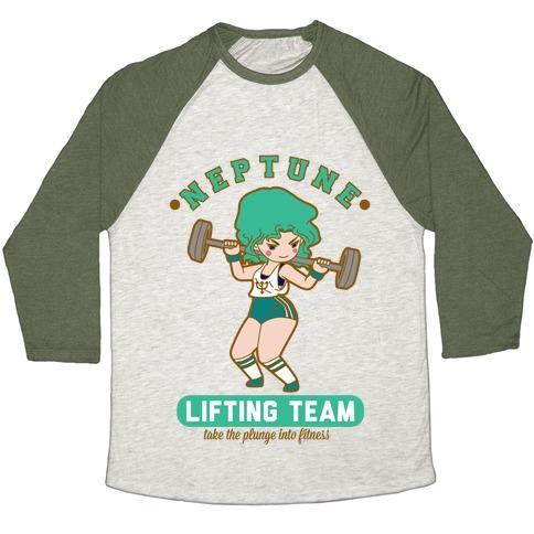 Virgin Teez  Baseball Tee Unisex Tri-Blend Baseball Tee / small / Oatmeal / Moss NEPTUNE LIFTING TEAM UNISEX TRI-BLEND BASEBALL TEE