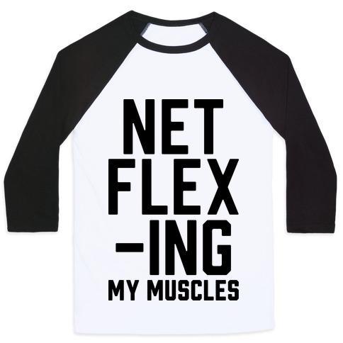 Virgin Teez  Baseball Tee Unisex Classic Baseball Tee / x-small / White/Black NETFLEXING MY MUSCLES UNISEX CLASSIC BASEBALL TEE