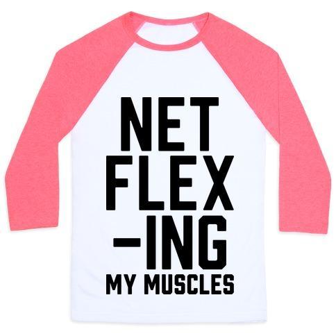 Virgin Teez  Baseball Tee Unisex Classic Baseball Tee / x-small / White/Neon Pink NETFLEXING MY MUSCLES UNISEX CLASSIC BASEBALL TEE